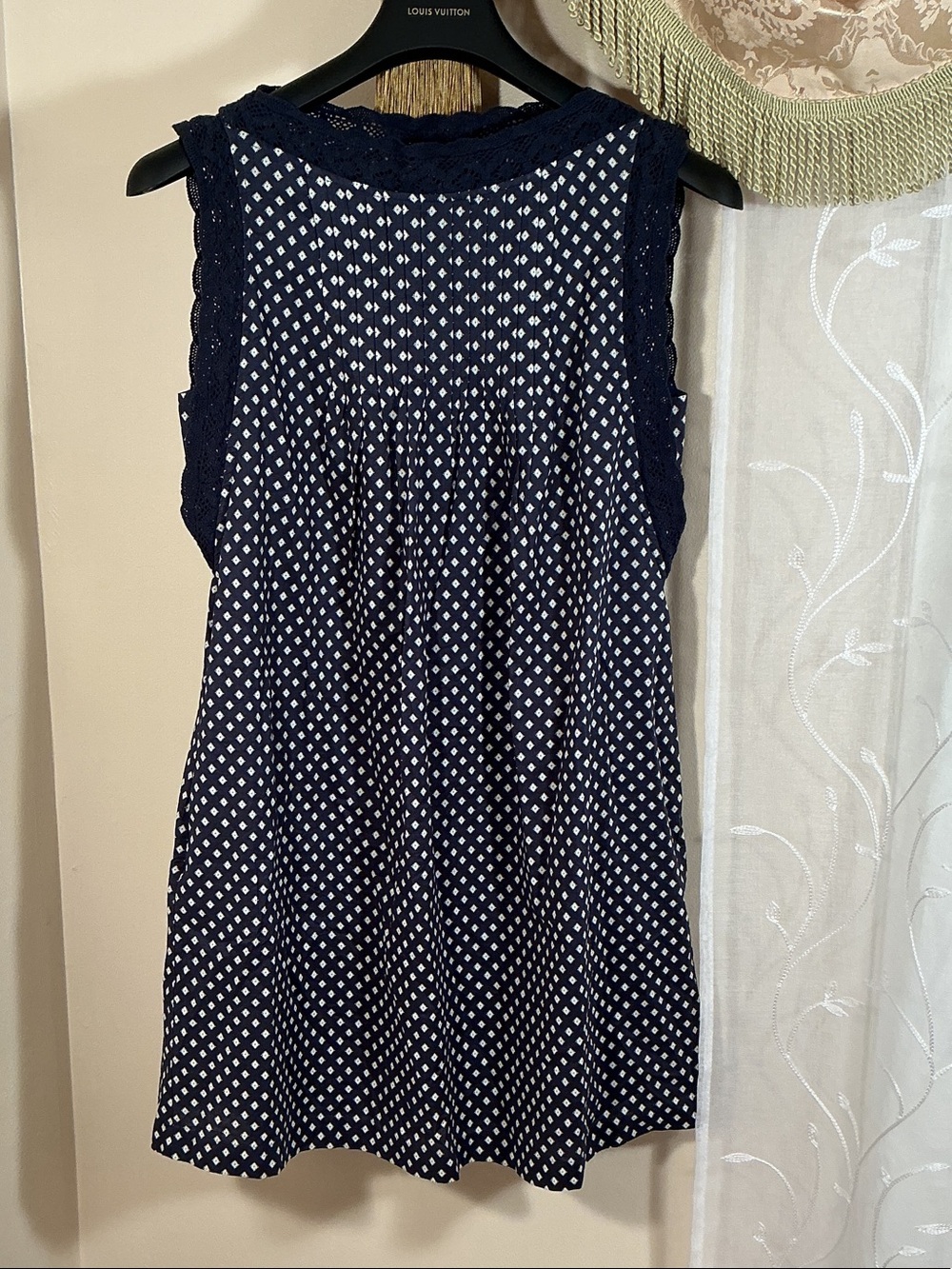 NWT Madewell Navy & White Diamond-Print Sleeveless Shift Mini Dress Cotton Sz S